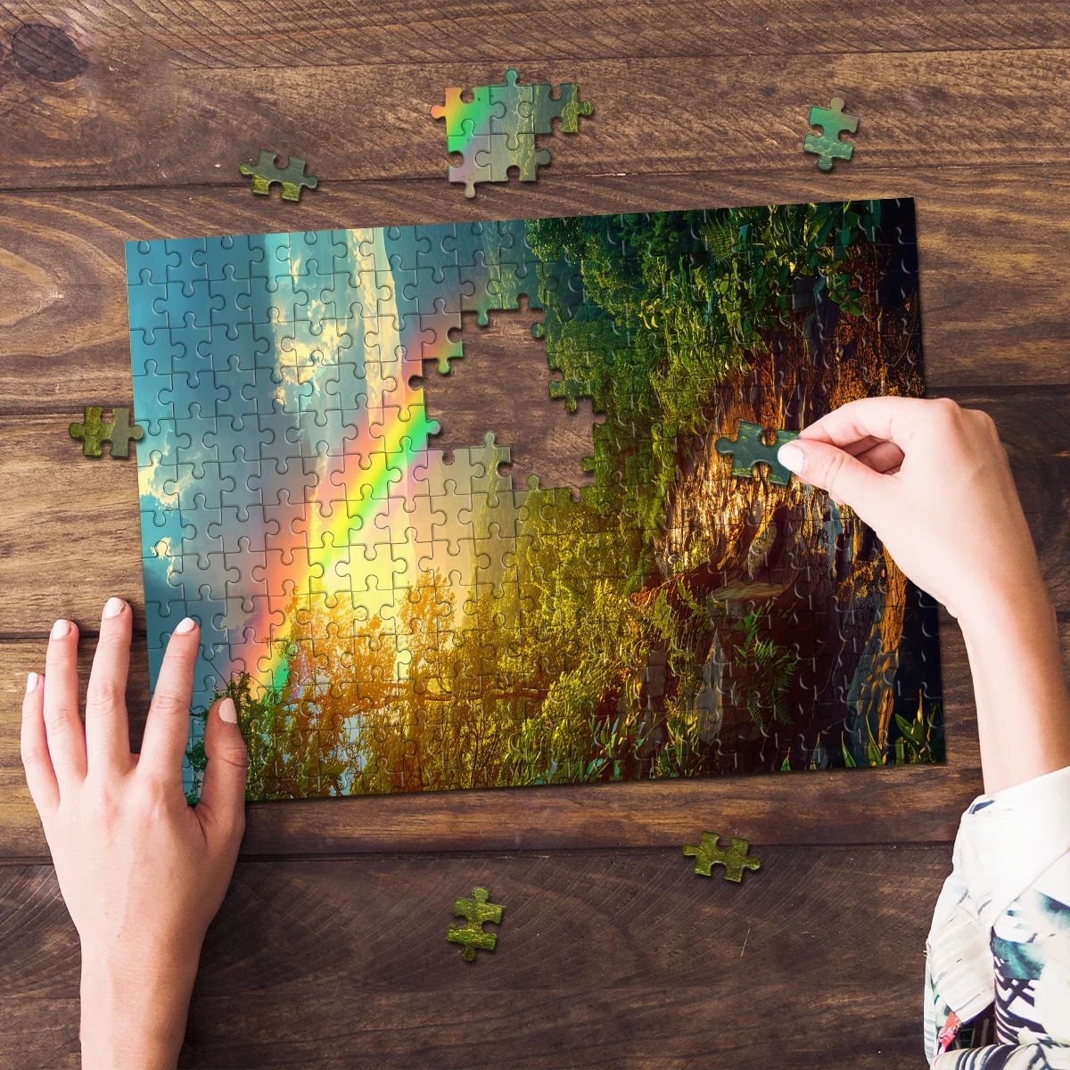 35/300/500/1024pcs Puzzle Foto Kustom Personalisasi Pelangi Puzzle Kayu Jigsaw Dekorasi Gambar Pribadi Koleksi Gi