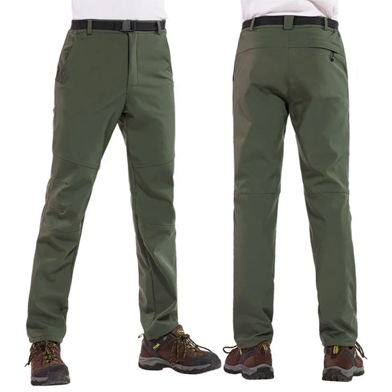 2023 Winter Warm Men Soft Shell Pants Travel Waterproof Outdoor Camping&Hiking Pants Fleece Windproof Skiing Trousers