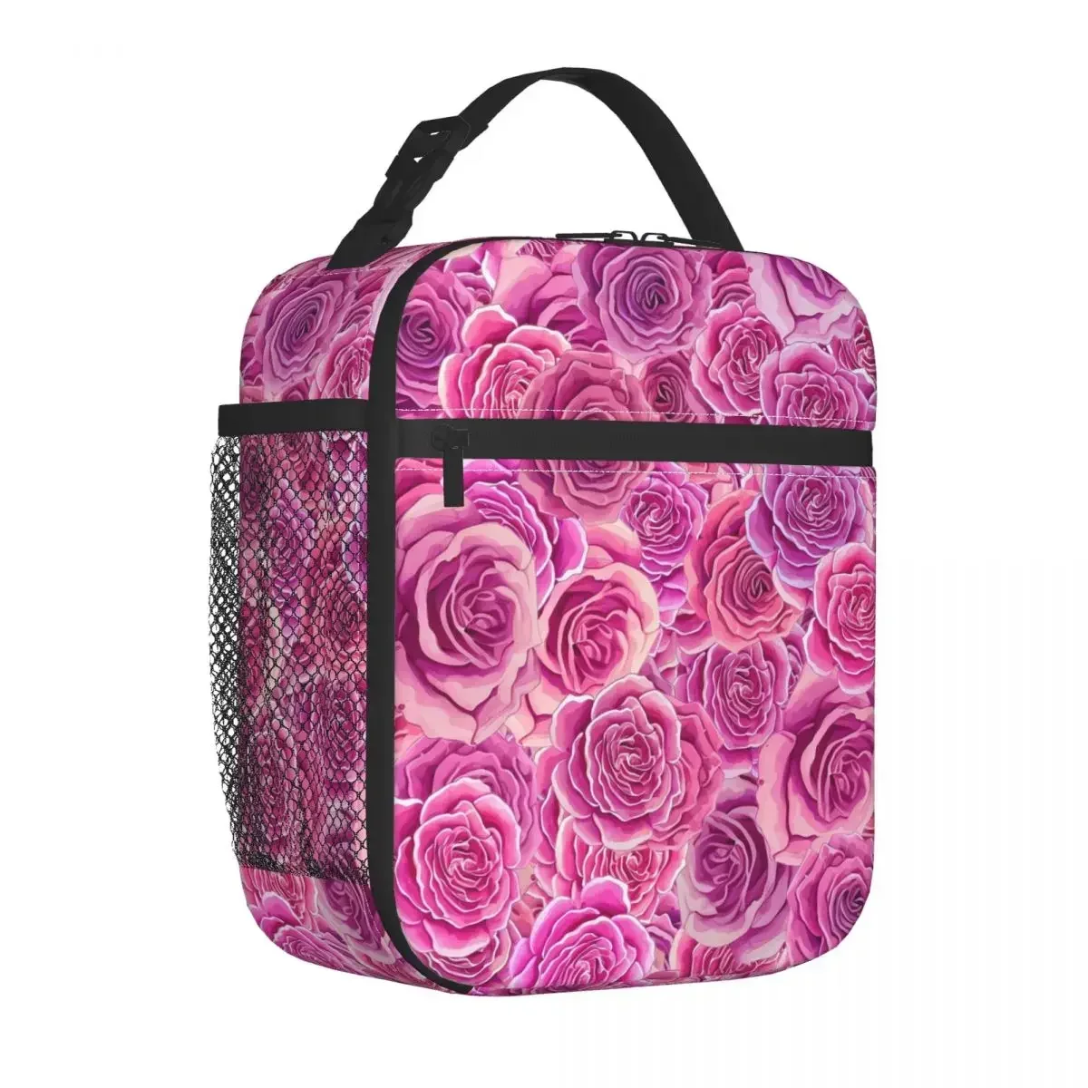 Roses Floral Lunch Bag Pink Flowers Outdoor Picnic  Box For Child Fun Custom Tote Food s Oxford Portable Cooler