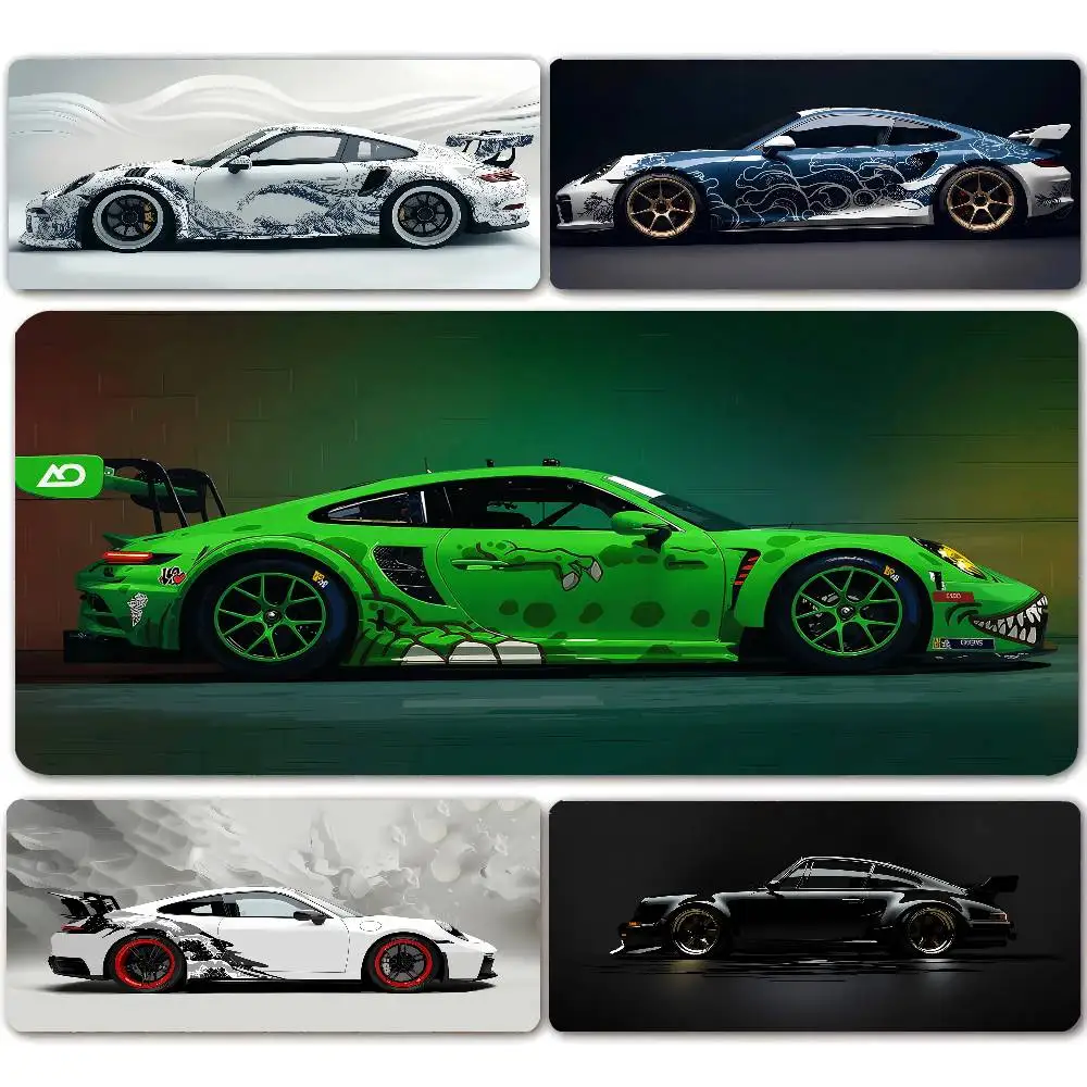 Sports-car-inspired gaming mouse pad featuring a non-slip rubber base; a large desk mat suitable for both gamers and office use