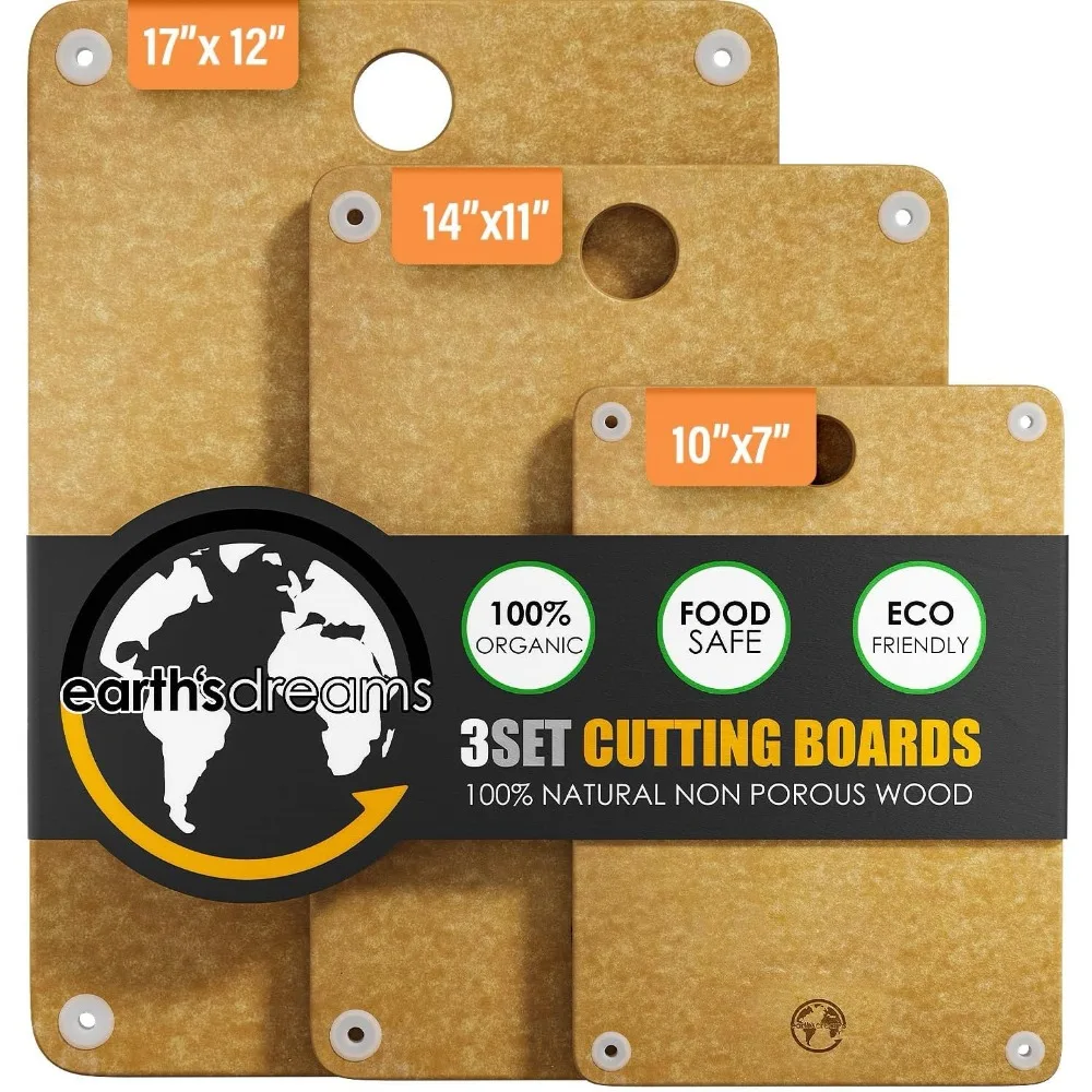 

Board Set 3-Piece: Small, Large & Extra Large - Charcuterie Board, Non-Plastic, Non-Toxic, Heavy-Duty, Dishwasher Safe (Tan)