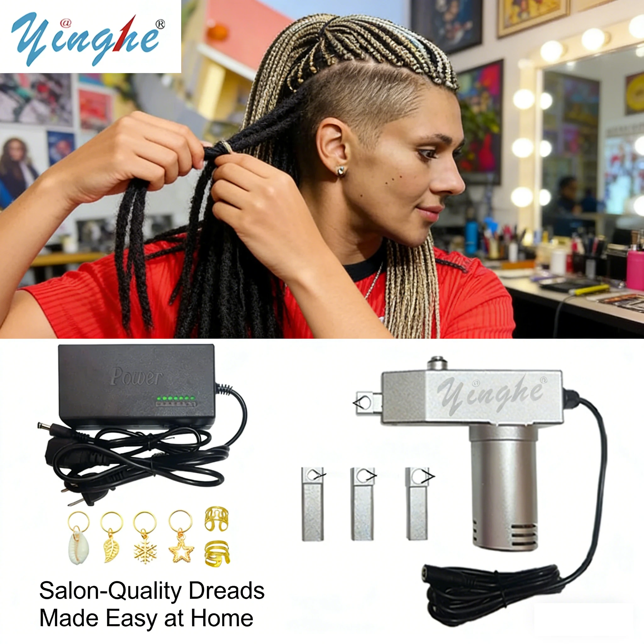 Electric Hair Braider Machine - Automatic Dreadlock Maker With 6 Replaceable Heads (6-16mm) For Salon & Home Use