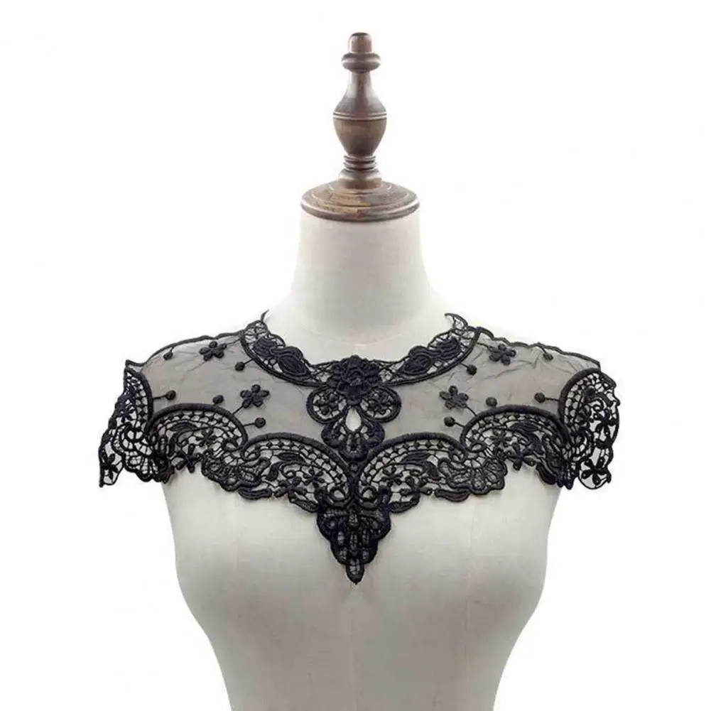 Diy Fashion Accessory Elegant Lace Embroidered Fake Collar with Hollow Design Flower Pattern See-through Detail Stylish Clothing