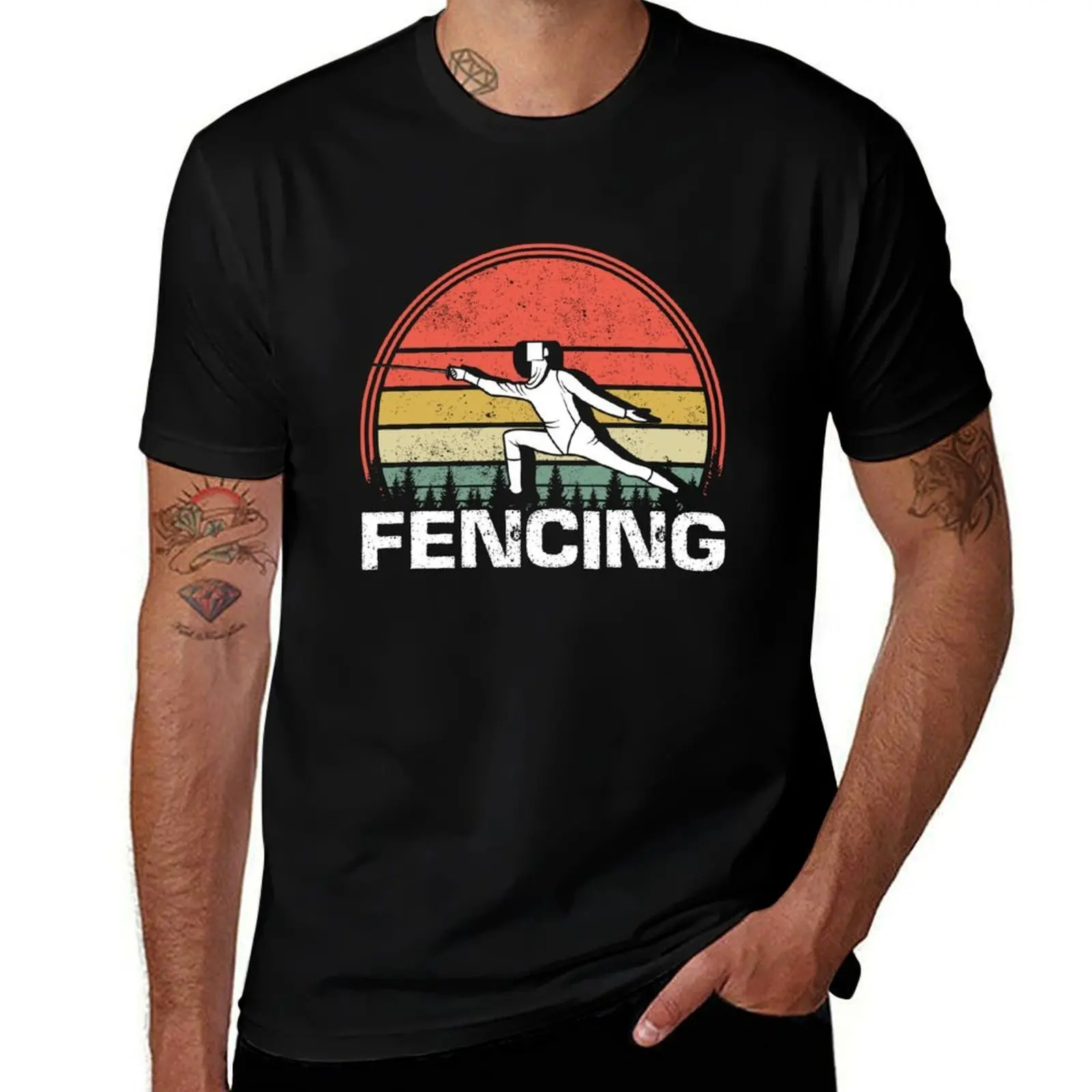 

Vintage Fencer Retro Fencing Sports Duel Fight Saber Rapier T-Shirt Casual Lightweight Short Sleeve Top