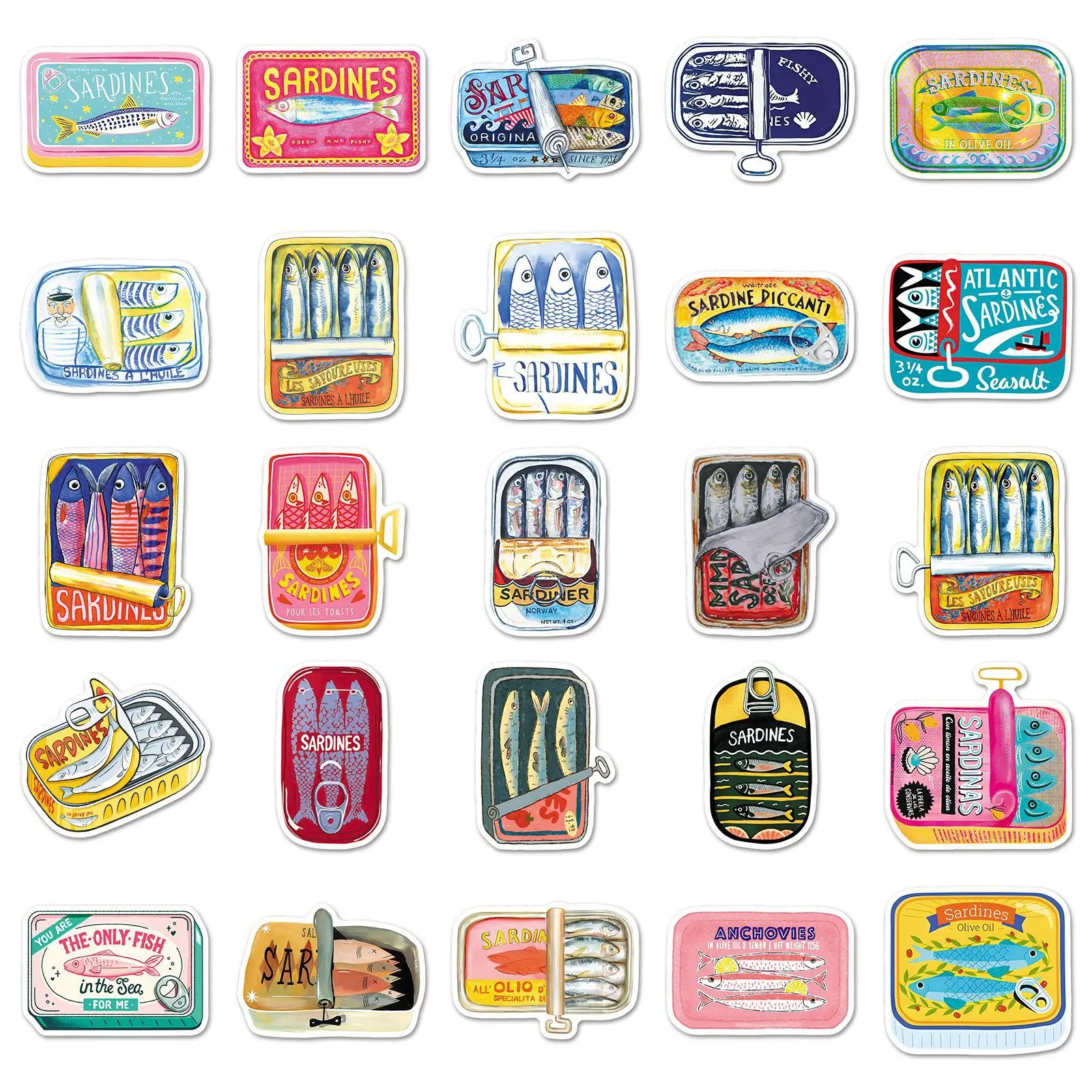 50 قطعة من ملصقات علبة Saury الكرتونية المقاومة للماء المرسومة يدويًا على الجدران لتزيين دفتر الملاحظات DIY حقيبة الجيتار ولوح التزلج والشارات #6