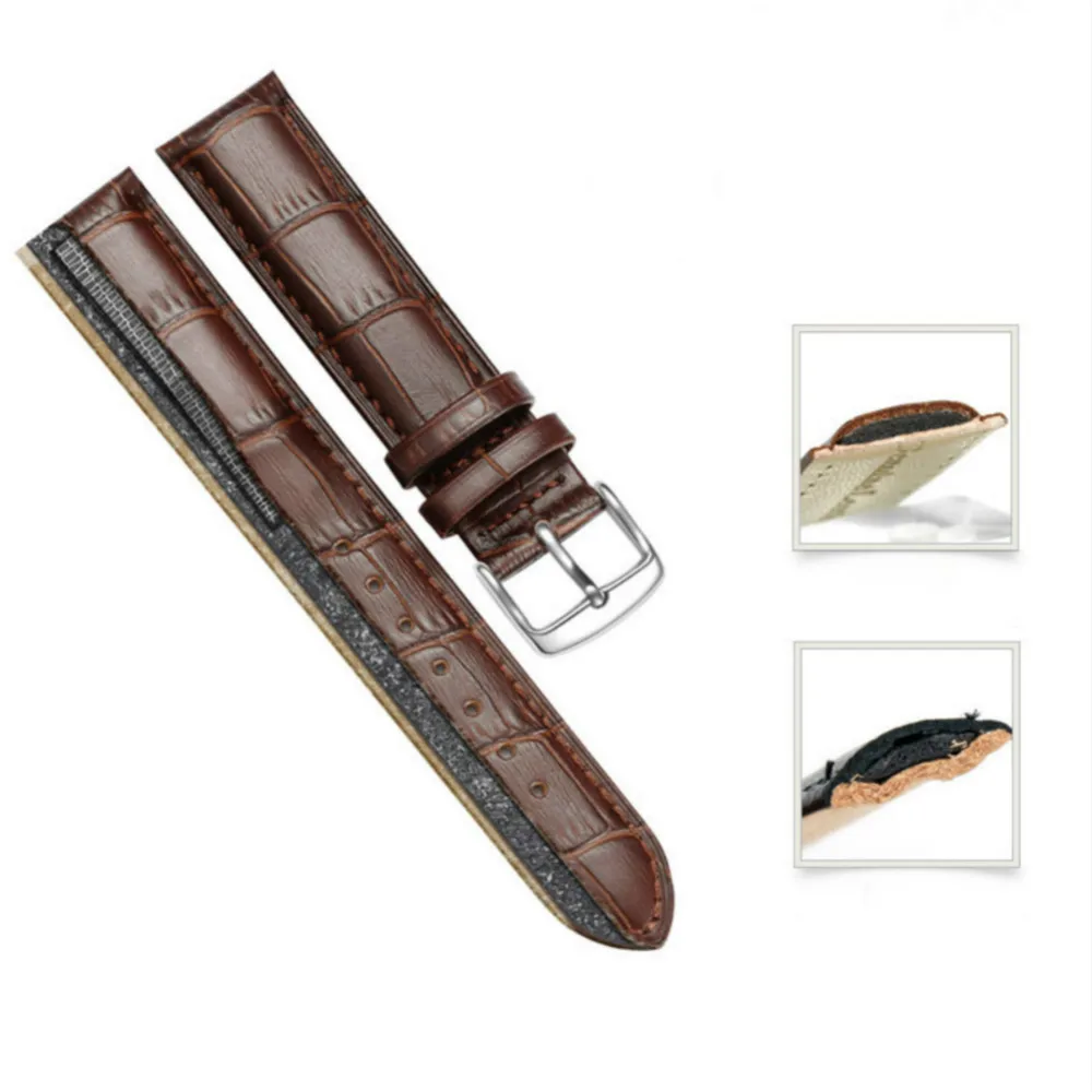 Replacement Watch Band Leather Sweat-proof Leather Watch Strap Yellow Gold Buckle Watch Bracelet Multiple Colors Available