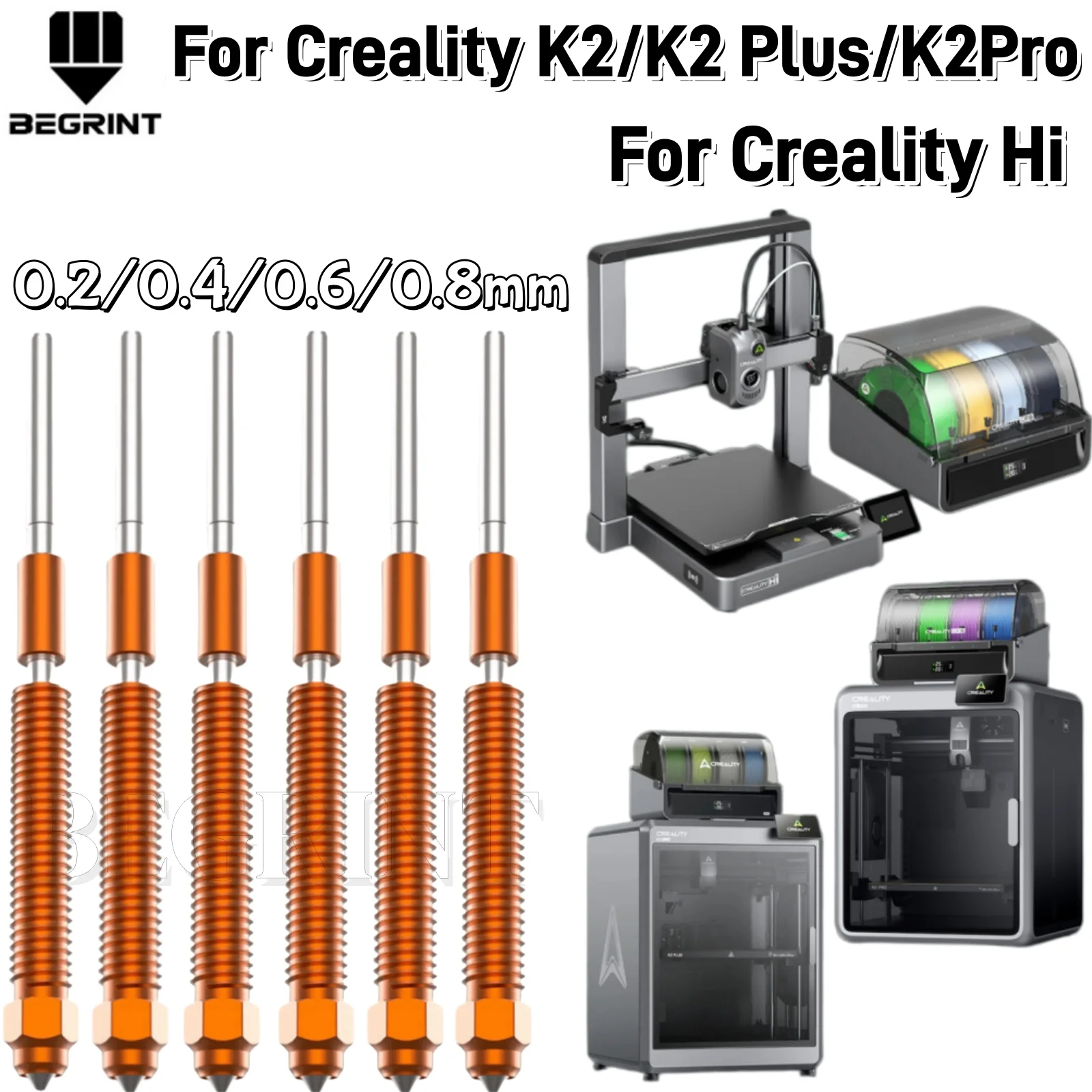 For Creality K2/K2 Plus/K2 Pro Upgraded Unicorn for Creality Hi Quick-Swap Nozzle Kit 0.2/0.4/0.6/0.8mm 3D Printer Parts