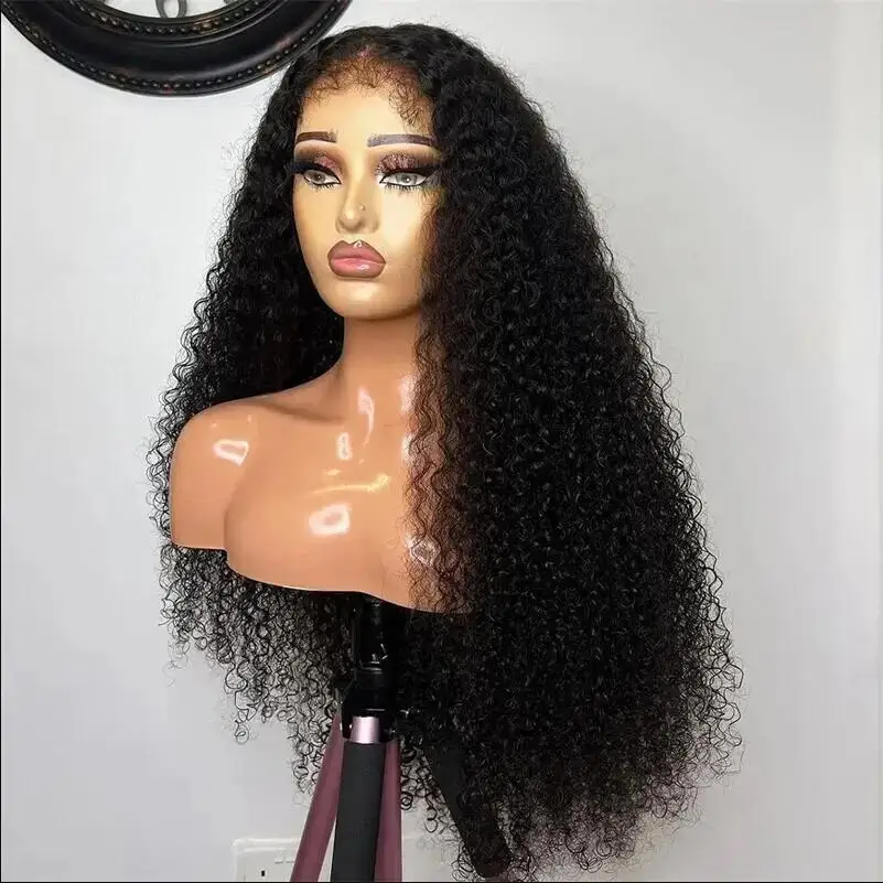 Natural preto Kinky Curly Lace Front Wig para mulheres, cabelo do bebê, macio, 26 Polegada, 180 Densidade, resistente ao calor, pré-arrancadas, diariamente, Glueless