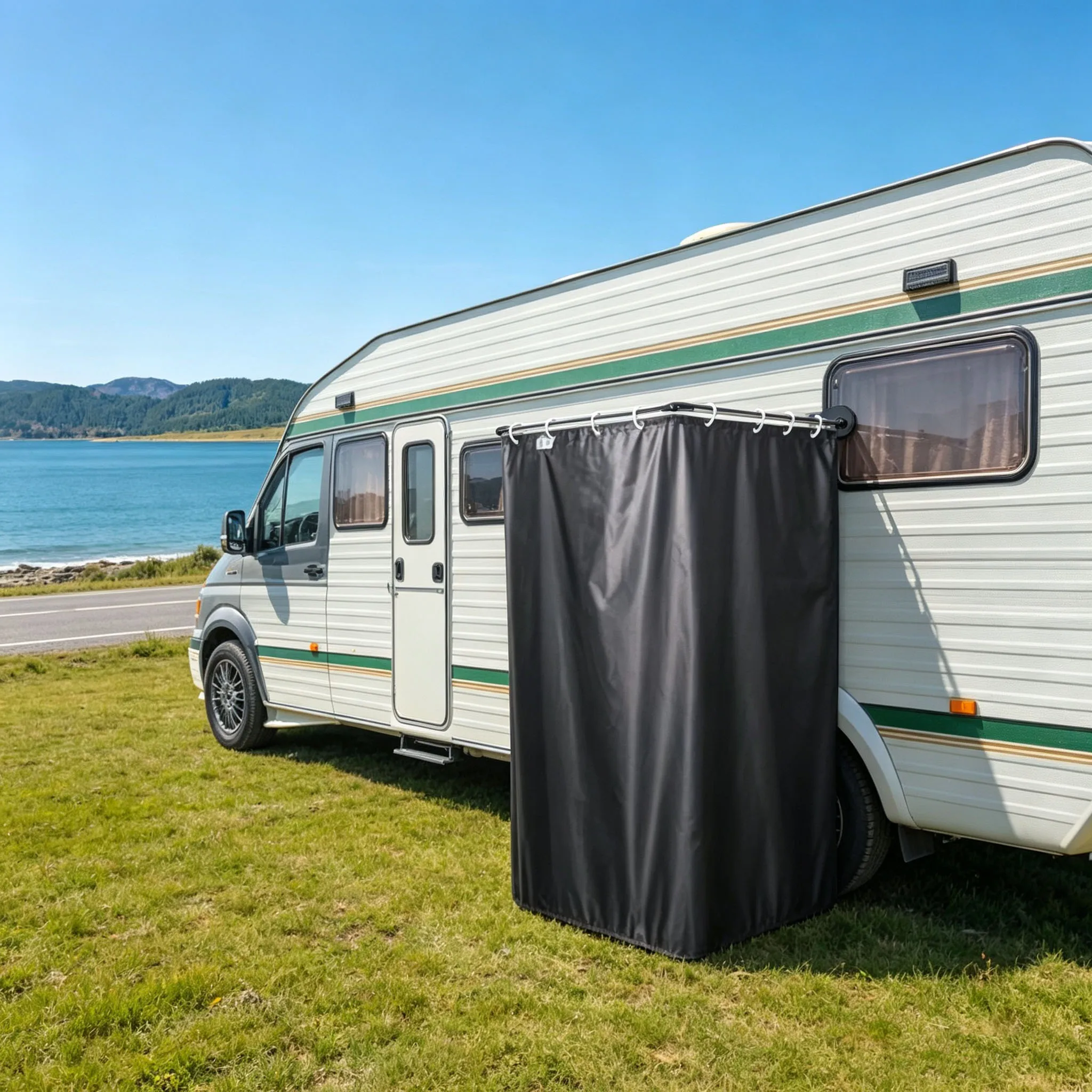 Caravan Outdoor Shower Cabin Cubicle Enclosure Kit Magnetic Bracket Rod Curtain For Camping Motorhome