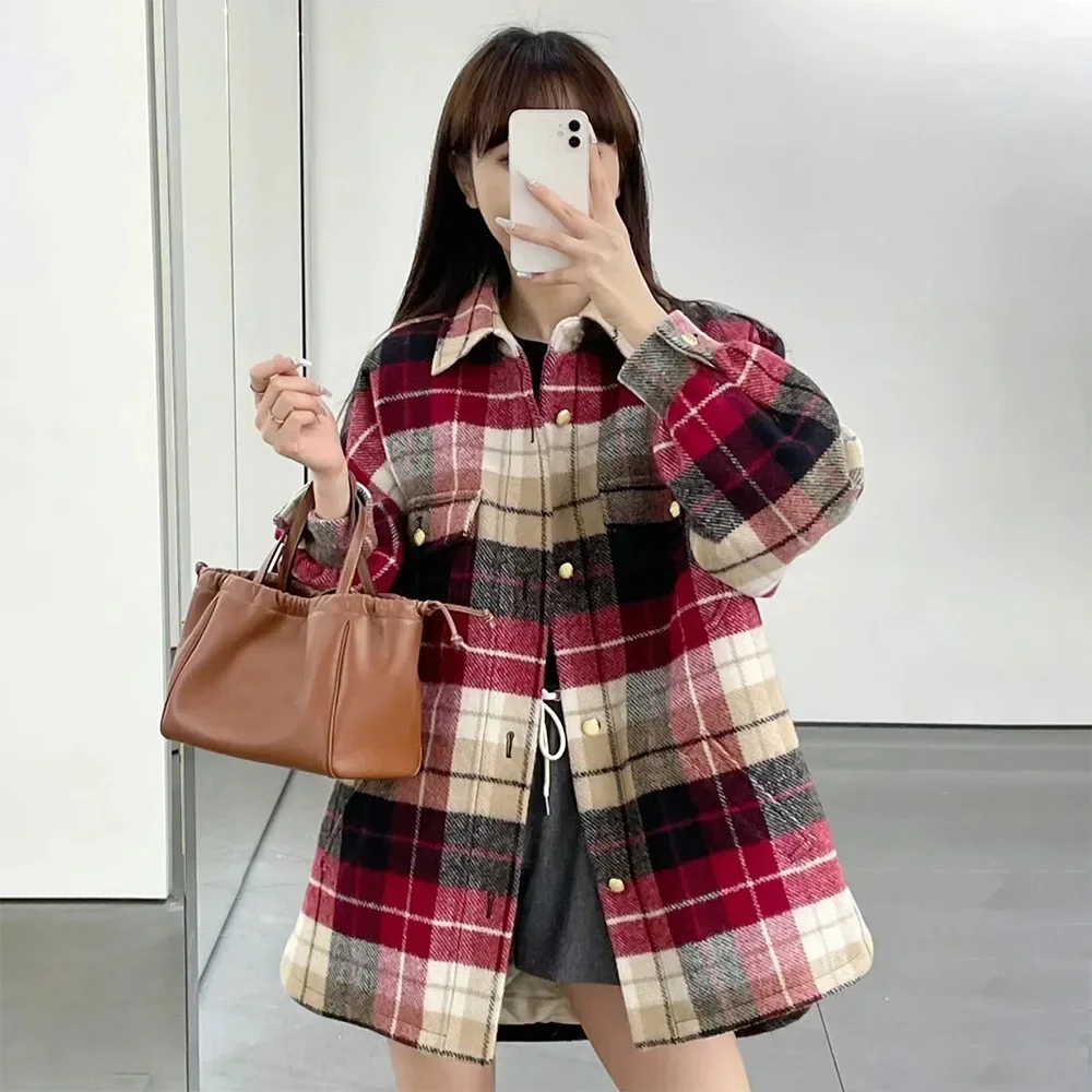 

NIGO женское весенне-осеннее клетчатое шерстяное однобортное пальто с лацканами и длинными рукавами Ngvp # nigo7476