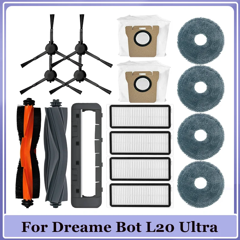 For Dreame Bot L20 Ultra Robot Vacuums Cleaner Part Main Side Brush Mop Cloths Hepa Filter Dust Bag  Replacement  Accessories