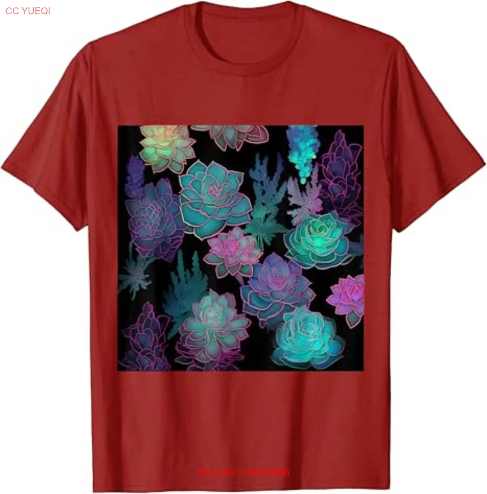 Teal Purple Plant Pattern Succulent Unisex T-Shirt Size S-5XL