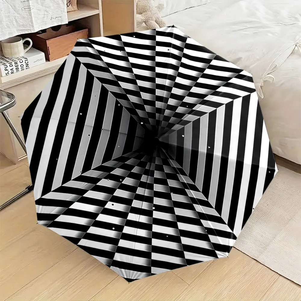 Optical Illusion Black & White Umbrella Design Compact Fashion Folding Umbrella for Daily Use, Christmas Gift