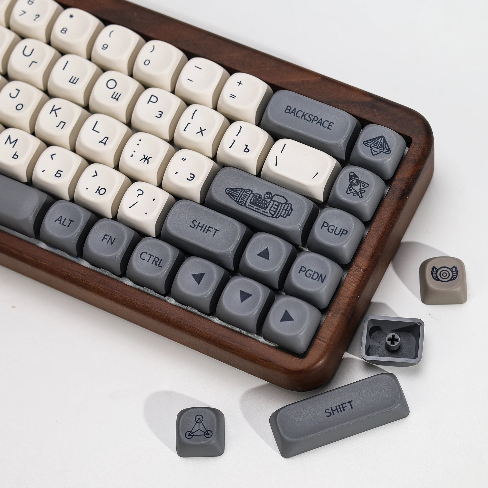 KBDiy Russische Tastenkappen Retro Vision Theme KOA MOA Profil PBT ISO MAC Tastenkappen Maßanfertigung für MX-Schalter 60 Gaming Mechanische Tastatur – Detail 17
