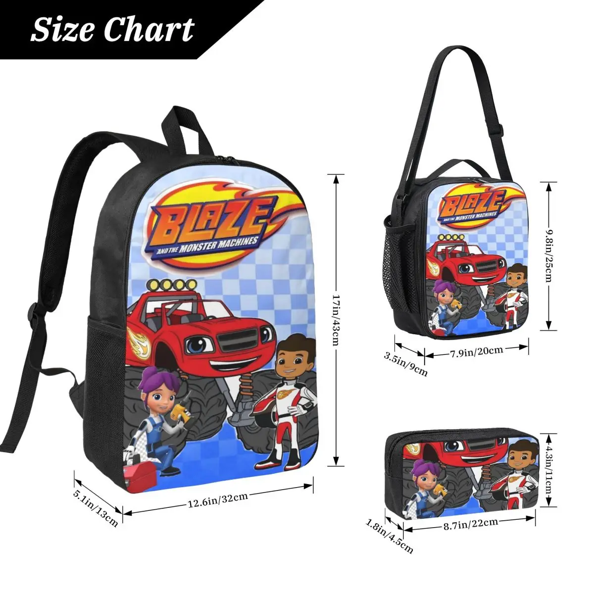 3Pcs Blaze And The Monster Machines School bags Set for Children Pencil Boxes Backpack Sets with Lunch Box For School Knapsack