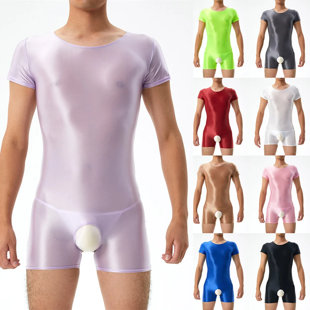 

Sexy Men Glossy Jumpsuit Slim Crotchless Bodysuit Stretchy Tank Leotard Ultra-thin Sheer Underwear Gay Man Seduction Erotic Wear