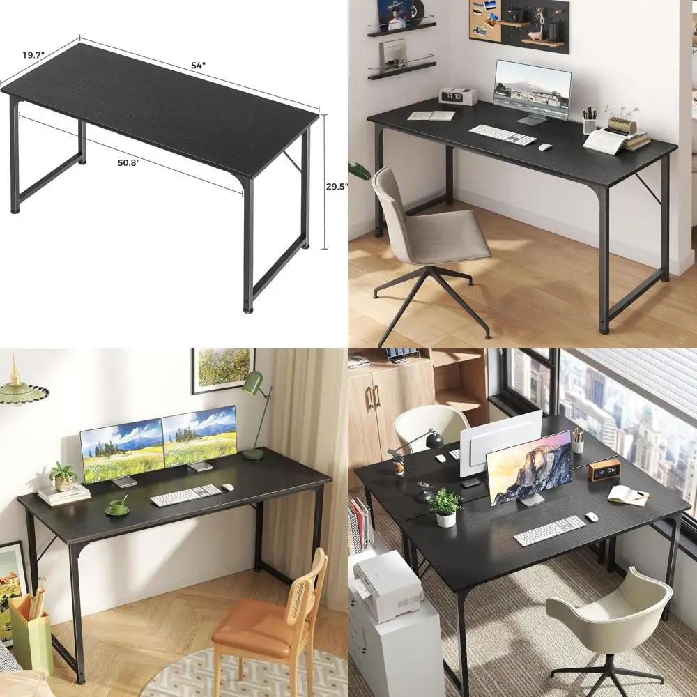

55 Large Home Office Desk for Gaming, Writing, and Studying with Ample Leg Space and Durable Metal Frame in Black
