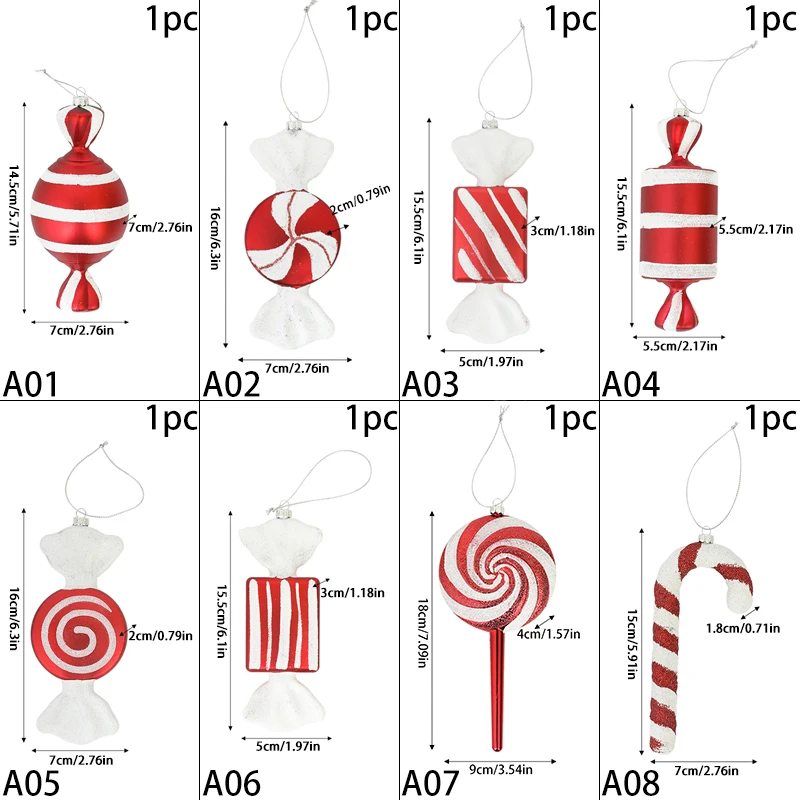 Christmas Large Candy Pendant Red White Lollipop Candy Cane Xmas Tree Ornaments Christmas Decor Home 2025 Navidad New Year Gifts