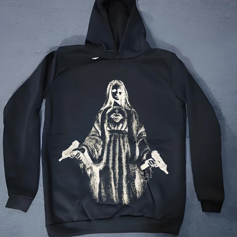 

Punk Loose Clothes Y2K Hooded Sweatshirt Goth Streetwear Harajuku Graphic Print Long sleeved Pullover Vintage Hip Hop Hoodie Top