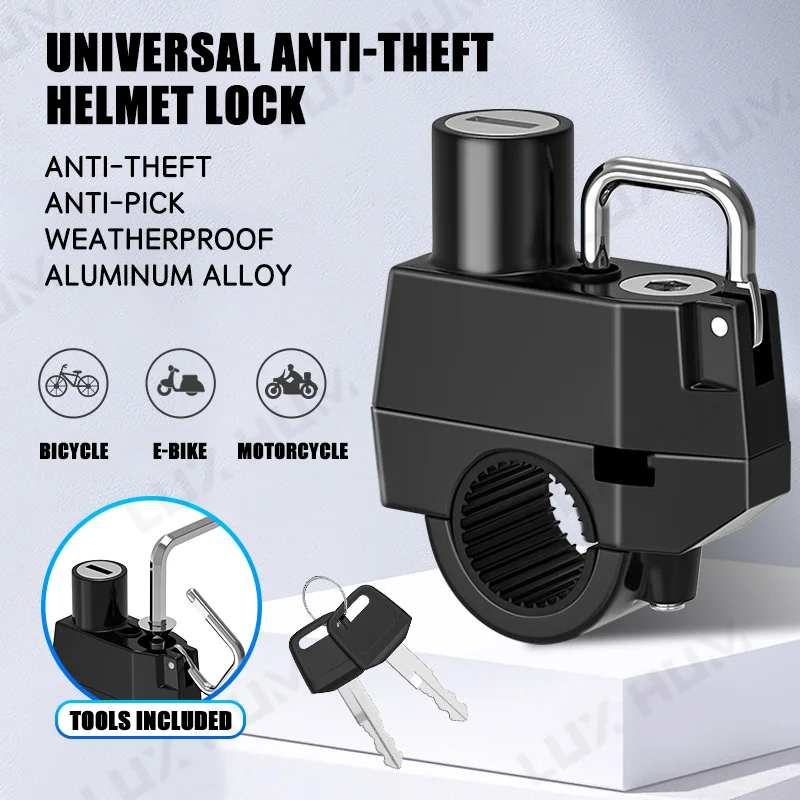 Universal Motorcycle Helmet Lock Anti-theft Security Hook 22-28mm Handlebar Rustproof Padlock for Bike Electric Scooter with Key