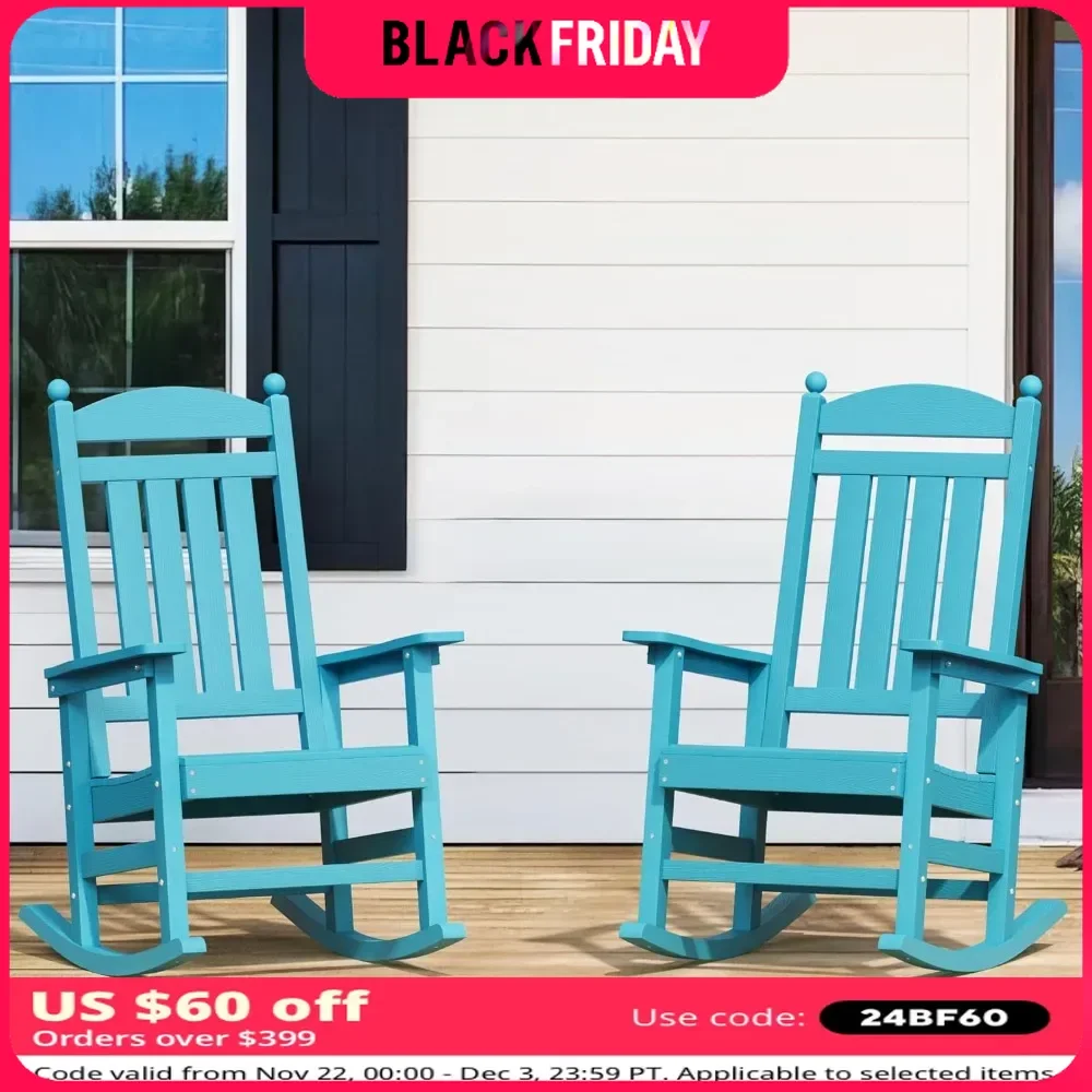 Outdoor Chairs Set of 2, High Back and 350Lbs Support, HDPS Composite Rocking Chair, All Weather Resistant, Outdoor Chairs