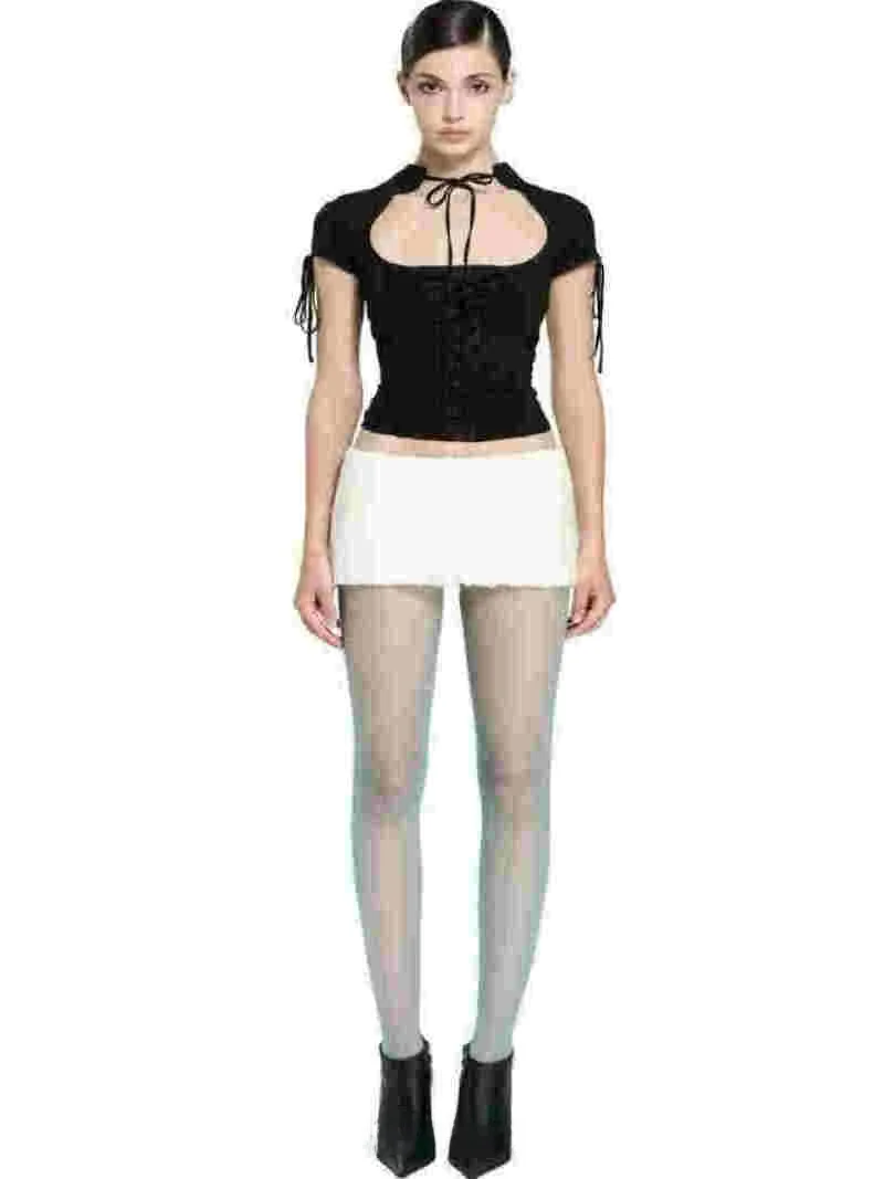 

New Chinese Sle ort Sve Slim Fit T-irt Jennie Spicy Girl Bow Tie Hollow out Low Chest Trendy Women's Summer Top