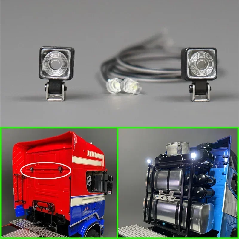 

LED Square Spotlight Equipment Rack Lighting Decorate for 1/14 Tamiya RC Truck Scania MAN Benz Volvo Diy Parts