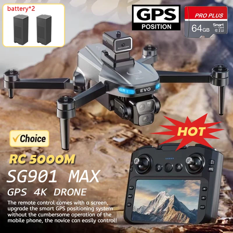 SG901 MAX Drone GPS 8K Dual Camera Brushless Obstacle Avoidance with Mapping Screen Control 4.5 inch RC Aircraft Drone