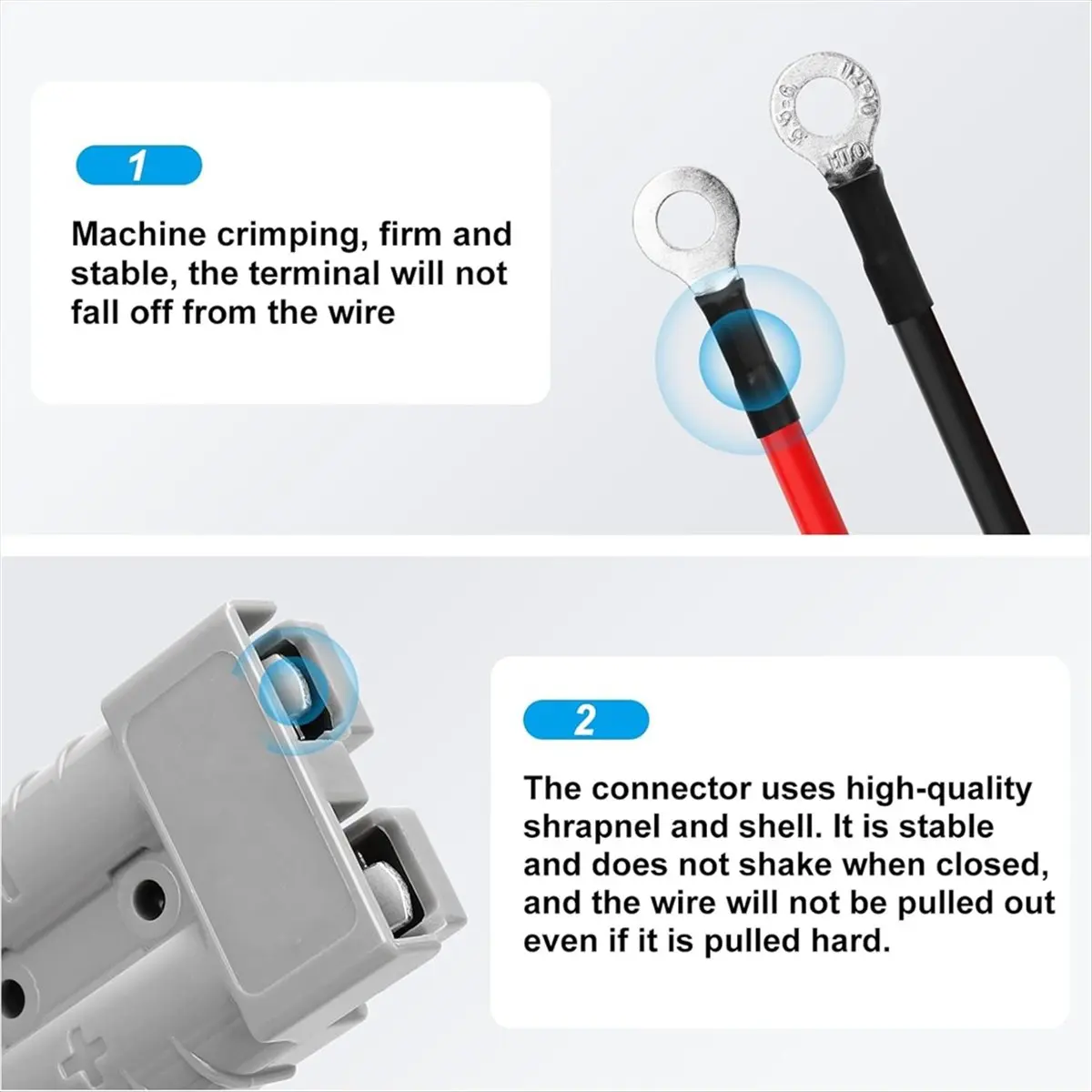 (A26M) 50A 8Awg Battery Quick Connect Electric Forklift Cable Kit with O Ring Terminal,40cm/1ft with Quick Connector