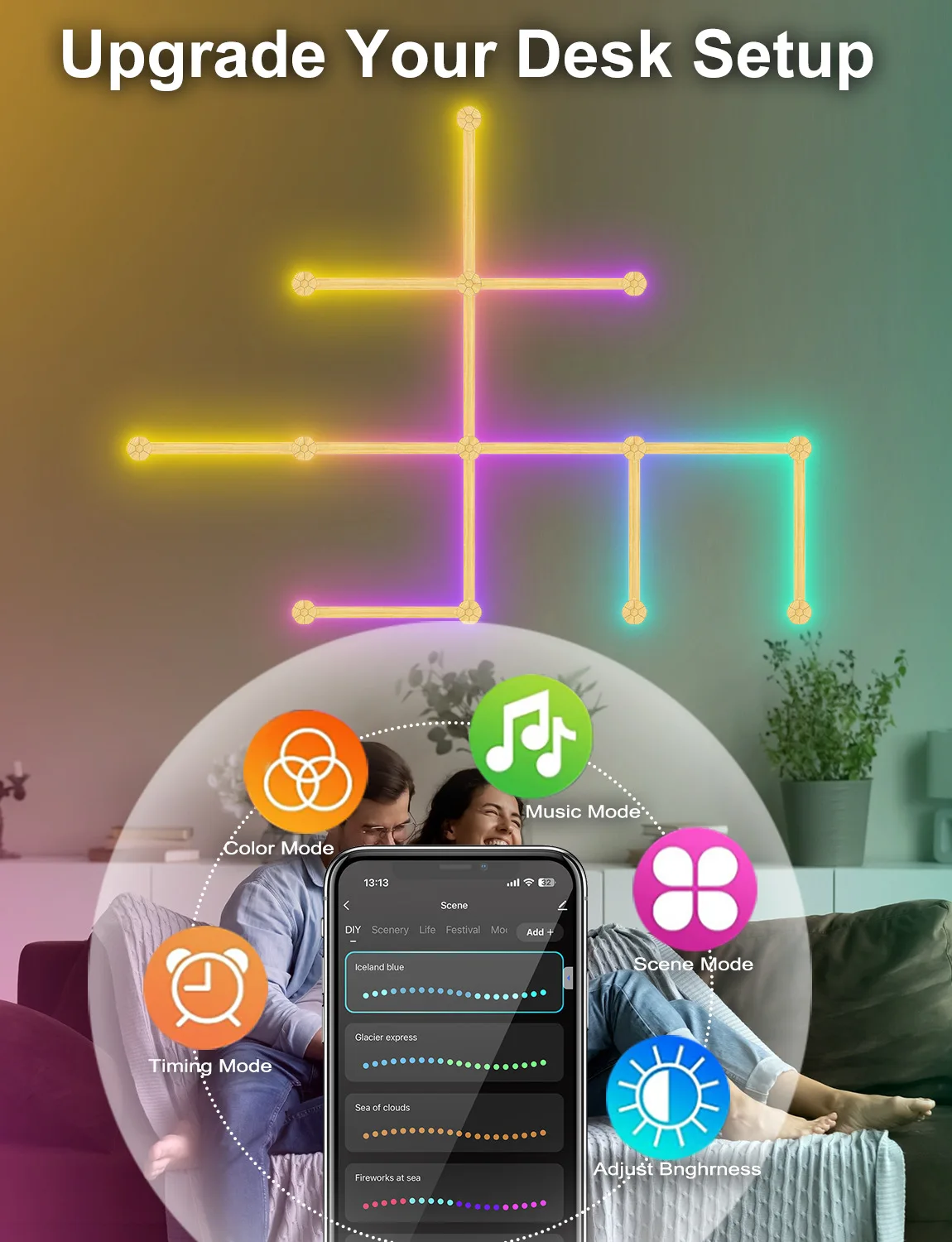 Veilleuse LED Wifi RGB pour table de jeu, éclairage d'ambiance, connexion Bluetooth, applique murale