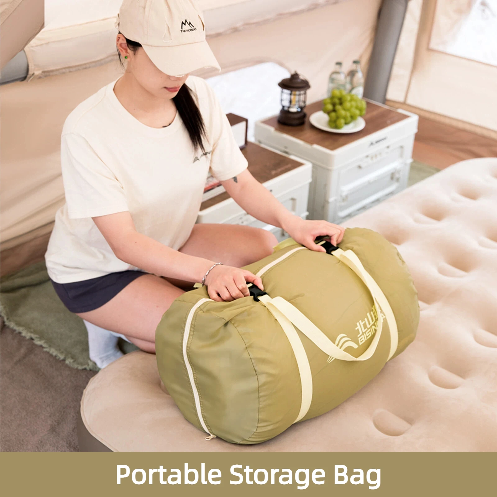 BISINNA كيس نوم مزدوج للتخييم 4 فصول محمول 2 في 1 كيس نوم قابل للفصل للأزواج والأصدقاء والسفر والمشي لمسافات طويلة #6