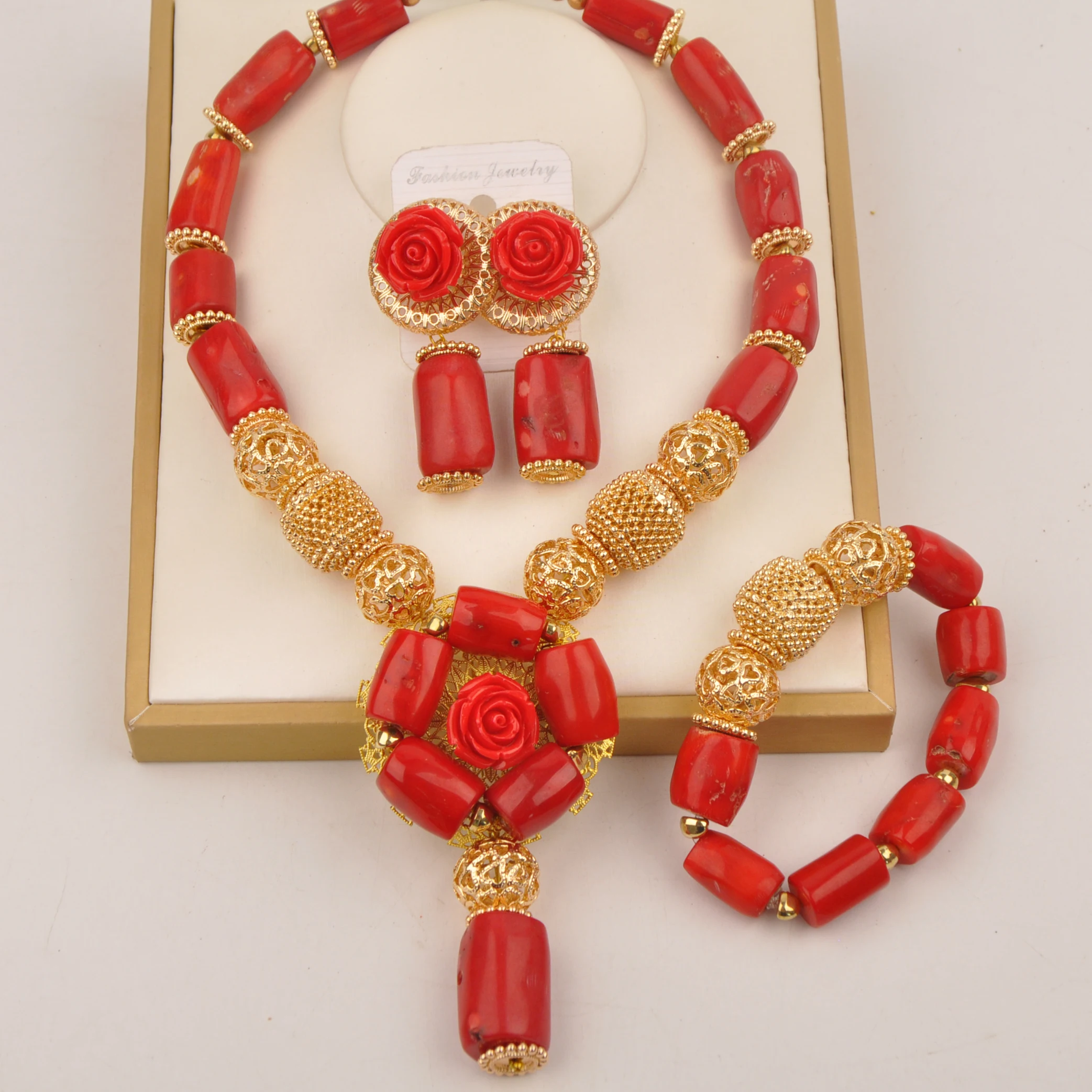 

Red Coral Necklace Nigerian Wedding African Beads Jewelry Set