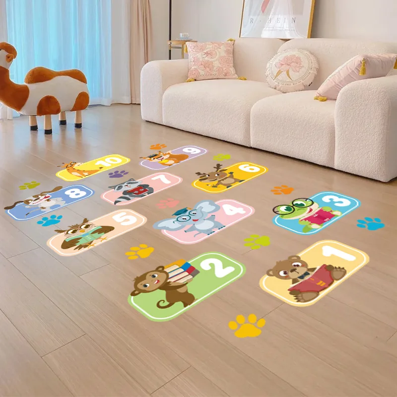 1 set of 3pcs animal numbers floor stickers cartoon hopscotch game kindergarten children living room self-stickers