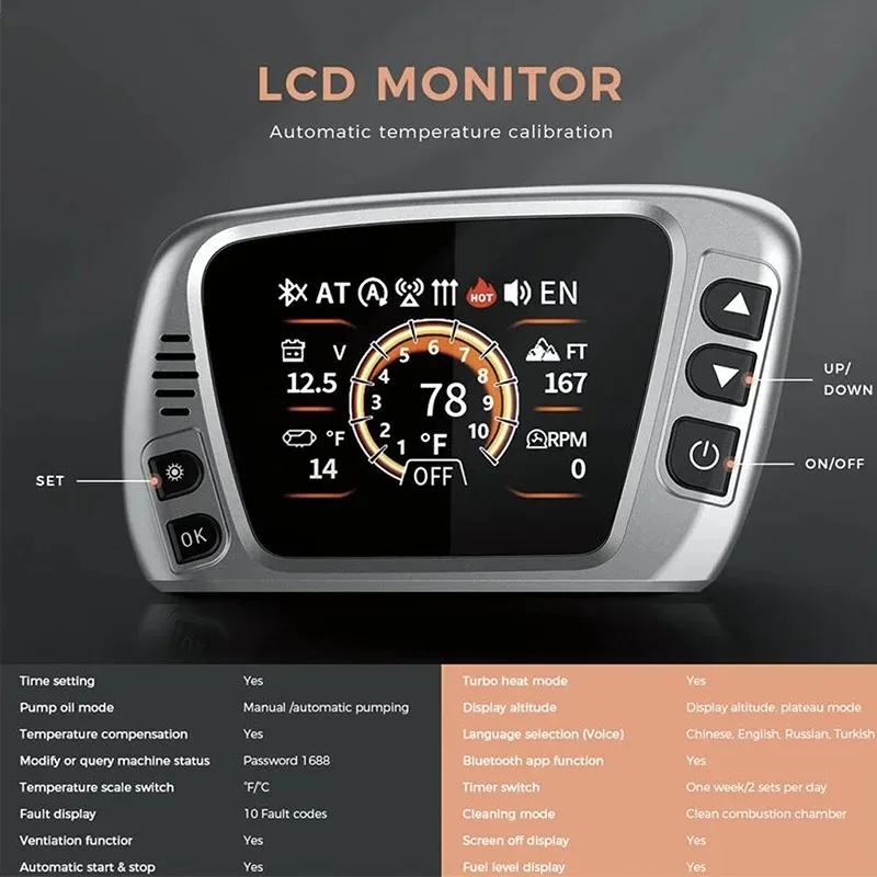 

8KW Air Heater 12V/24V/110-240V LCD For Bluetooth With Altitude Mode New Parking Heater For Car RV Tent TB10 Toolbox
