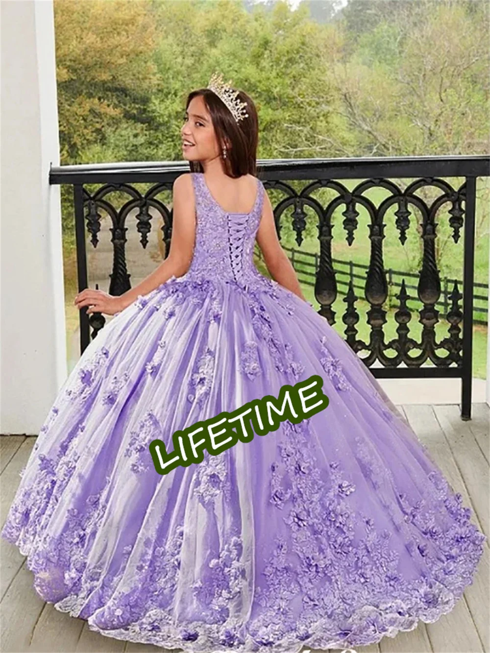 

Cute Purple Tulle Appliques Flower Princess Ball Gown Girl Dress First Communion Prom Costumes Dresses Flower