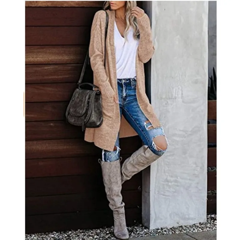 سترة نسائية محبوكة للخريف بأكمام طويلة سترة تريكو فضفاضة محبوكة غير رسمية للنساء