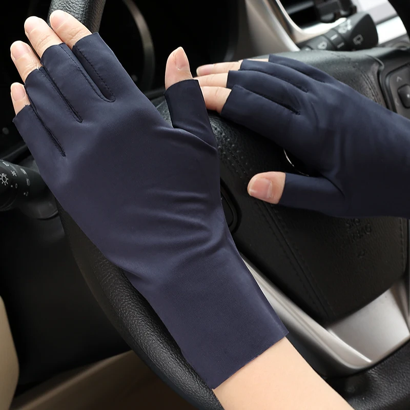 Driving Sunscreen Ice Silk Women's Half-finger Gloves Men's Motorcycle Bare-fingerThin Section Riding Split-finger Short Section