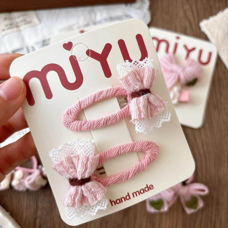 

Корейские банты для волос розового цвета, вязаные заколки с полной ручкой, комплект из 2 предметов, милые нескользящие аксессуары для волос ярких цветов для девочек, малышей, детская мода