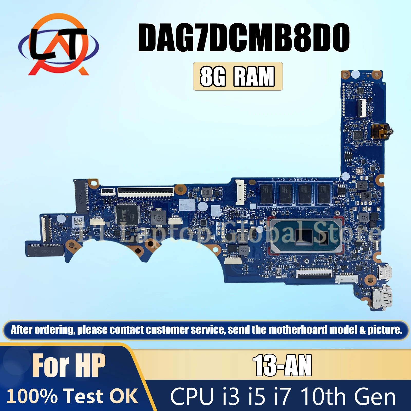 

DAG7DCMB8D0 Laptop Motherboard For HP Pavilion 13-AN L68367-601 L68368-601 Mainboard with I3 I5 I7 10th 8G RAM