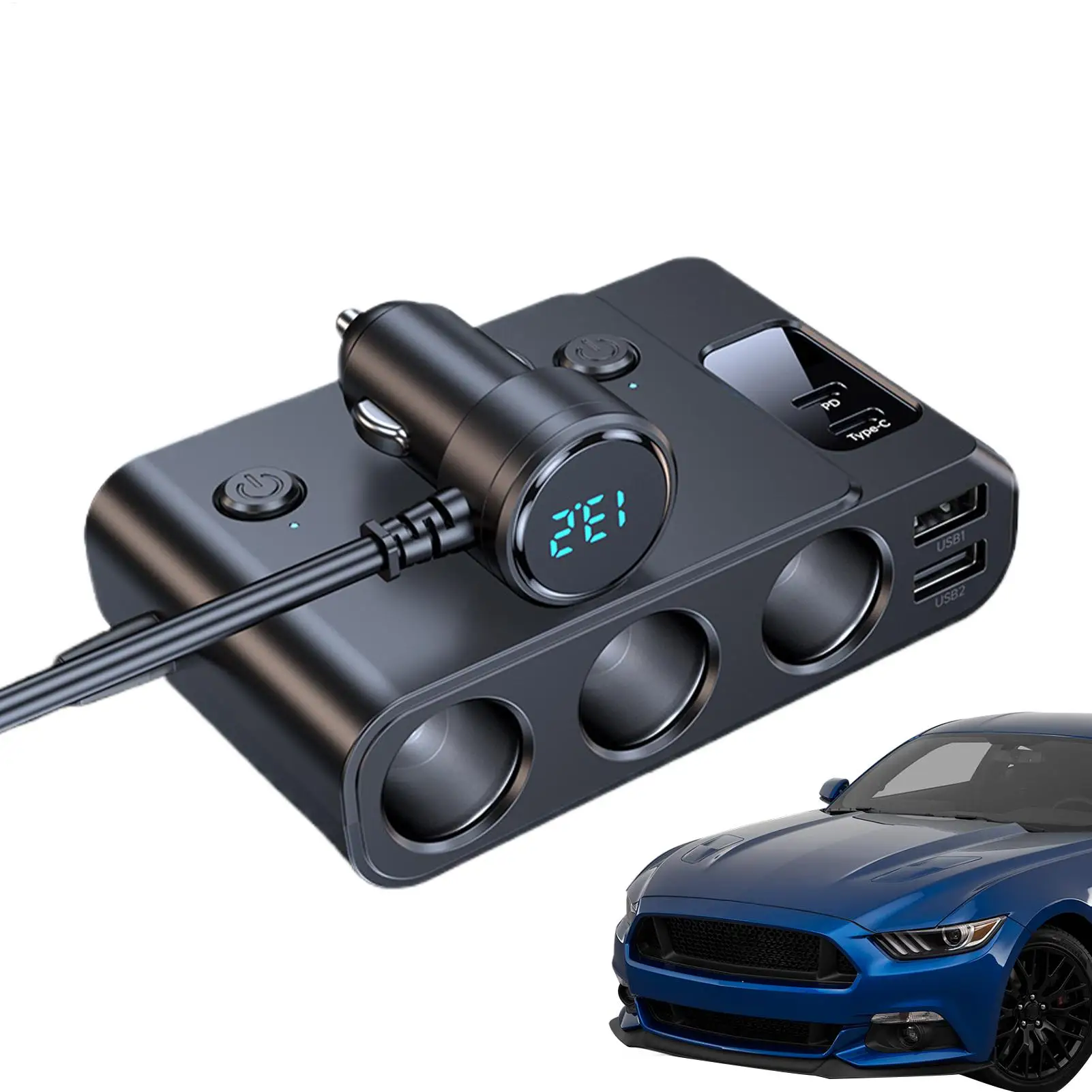 

Автомобильное быстрое зарядное устройство, 7-портовый адаптер автомобильного зарядного устройства, безопасные эффективные аксессуары для путешествий, кемпинга, путешествий, решение для питания для