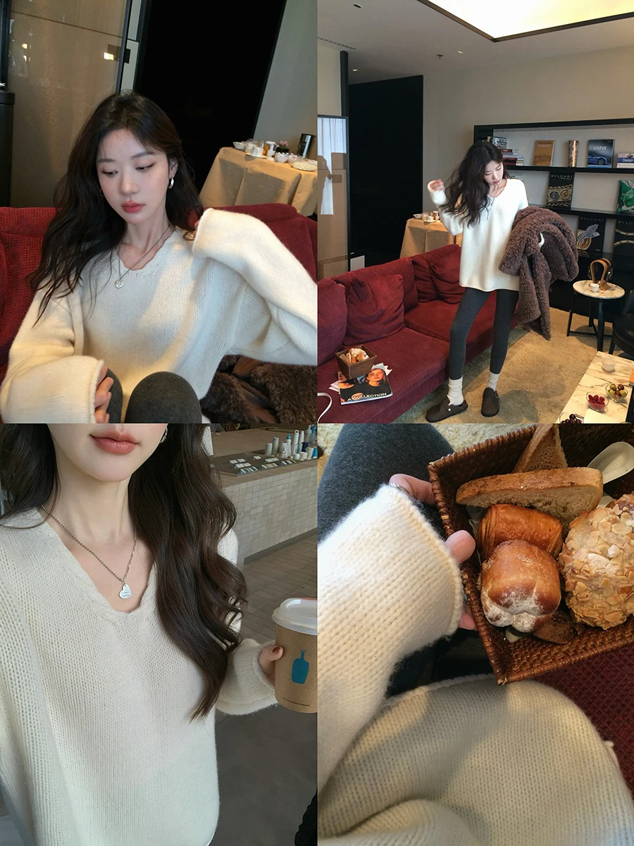 

Женский шерстяной свитер Zhang Beibei с V-образным вырезом, вязаный, с бахромой, базовый, теплый, зимний дизайн, 100% шерсть, высококачественный топ