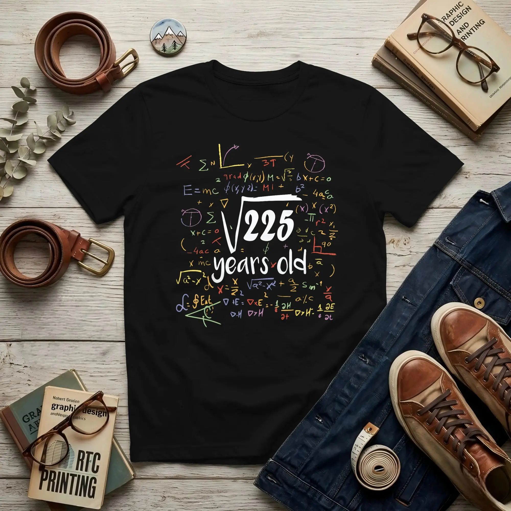 Square Root Of 225 15th Birthday 15 Year Old Men's T Shirts Birthday Leisure Tees Short Sleeve Crewneck 100% Cotton Graphic