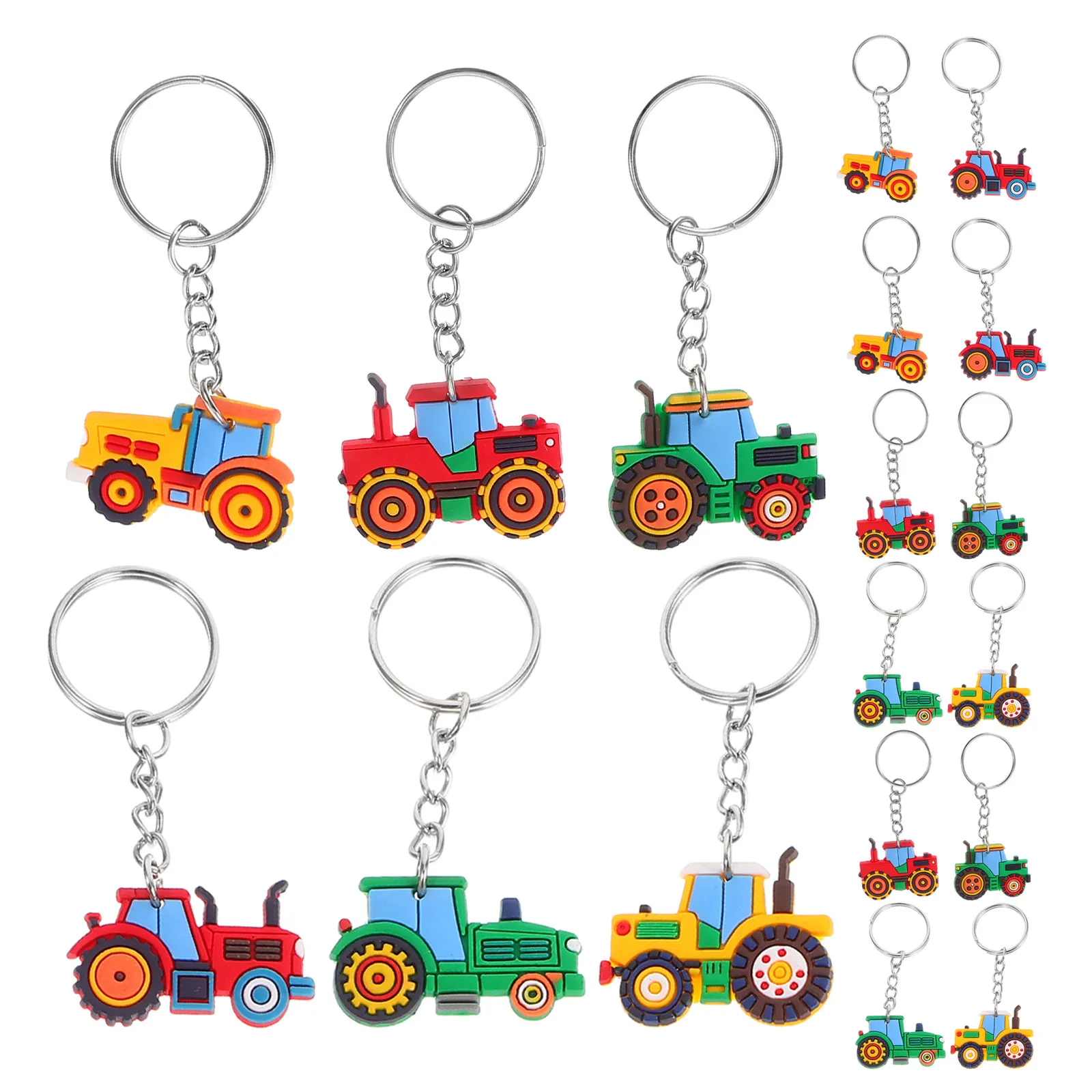 18Pcs Farm Theme Keychain Mini Tractor Construction Vehicle Rounded Edge Party Favor Harvest Season Gift Tractor Keychain