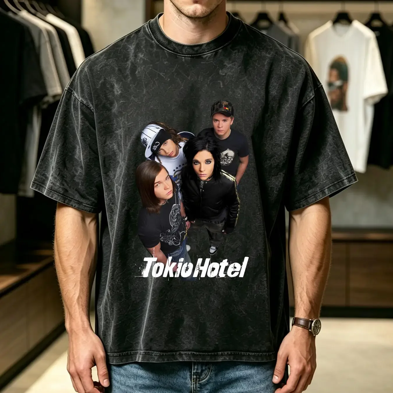 washed T Shirt New Rare Tokio Hotel Members For Fans Men All Size S 3XL vintage Washed streetwear homme Soft graphic