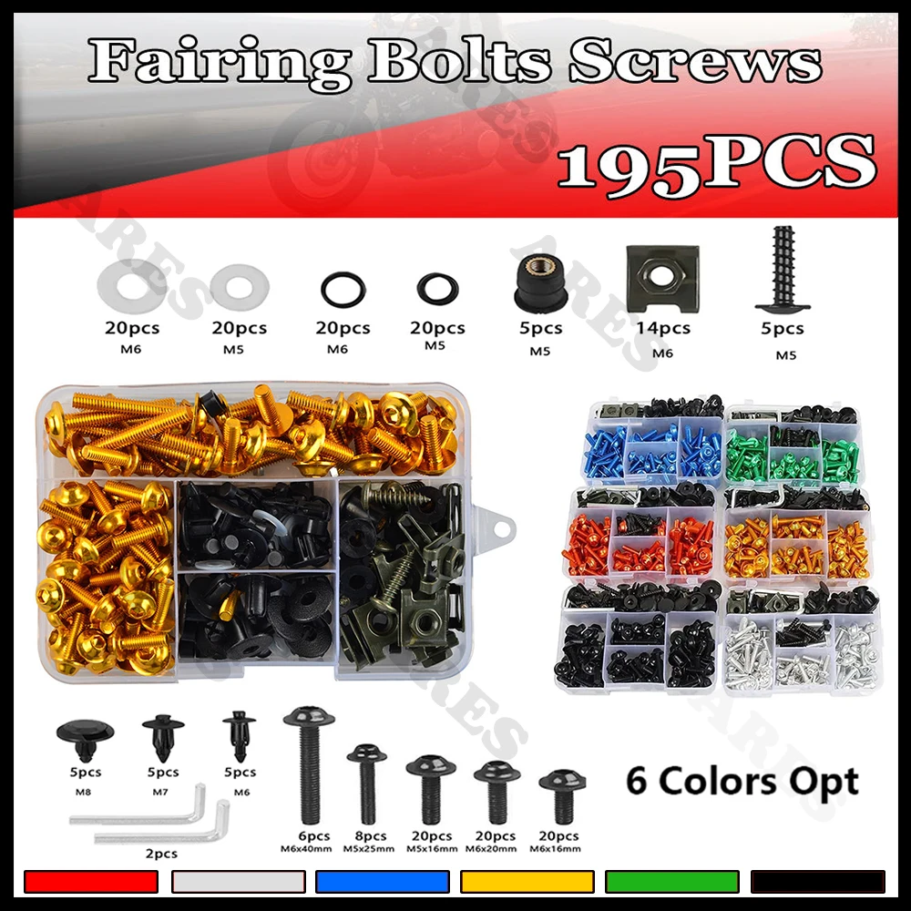 195 PCS Motorcycle Accessories Aluminum Fairing Bolt Screws Kit Fit For YAMAHA YZF 600 1000 R1 R6 R3 R15 R25 T-MAX 530 TMAX 500