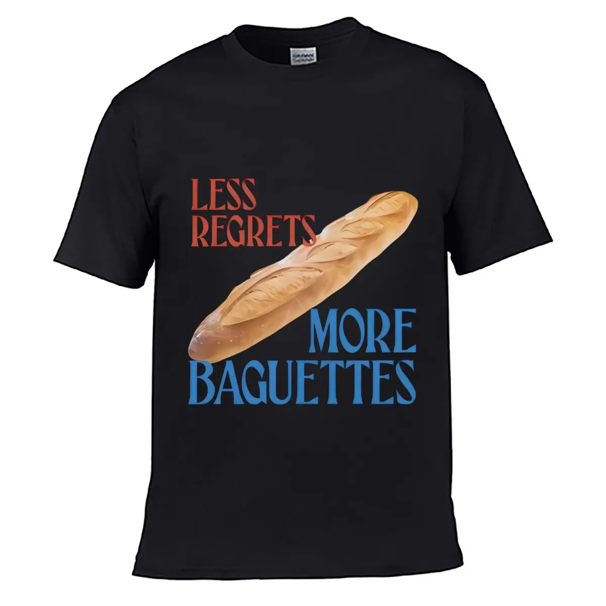 Less Regrets More Baguettes Bread Solid Washed Vintage Tee Distressed Loose