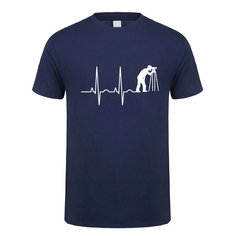 Heartbeat of Land Surveyor T Shirts Summer Men Cotton Short Sleeve Land Examiner Cartogropher Oversized T-shirt OZ-437