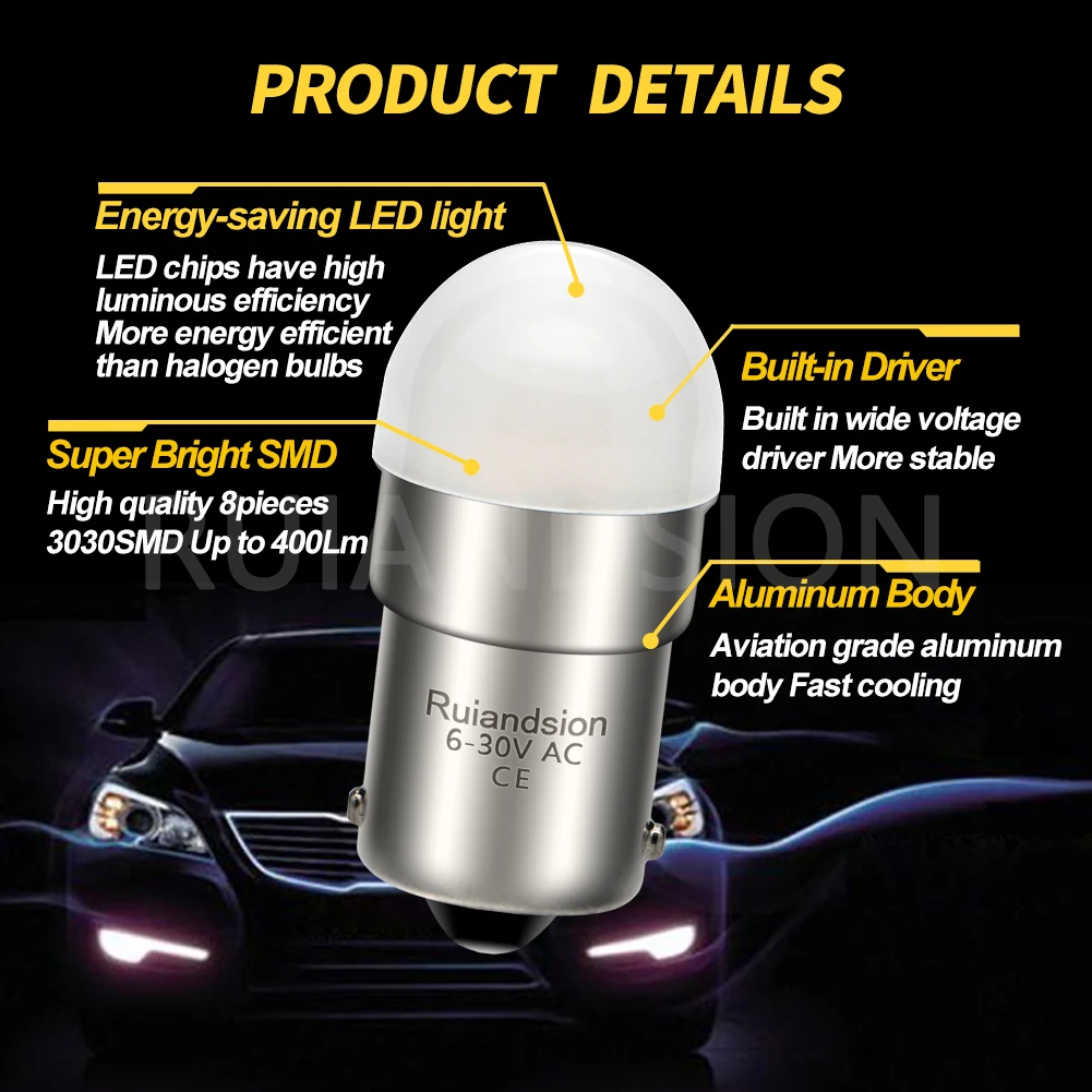 Ruiandsion 2PCS BA15S 1156 P21W  LED BA15D Bulb 3030Chip 8SMD for Motorcycle Rear Fog Brake Stop Light Lamp 4300K 6000K