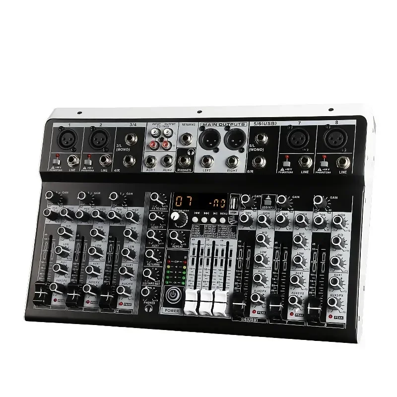 Mixer Audio Stereo dengan efek untuk pemula profesional, Mixer Stereo 4 saluran Input Stereo Streaming langsung 8 Channel Mixer Stereo colokan AS