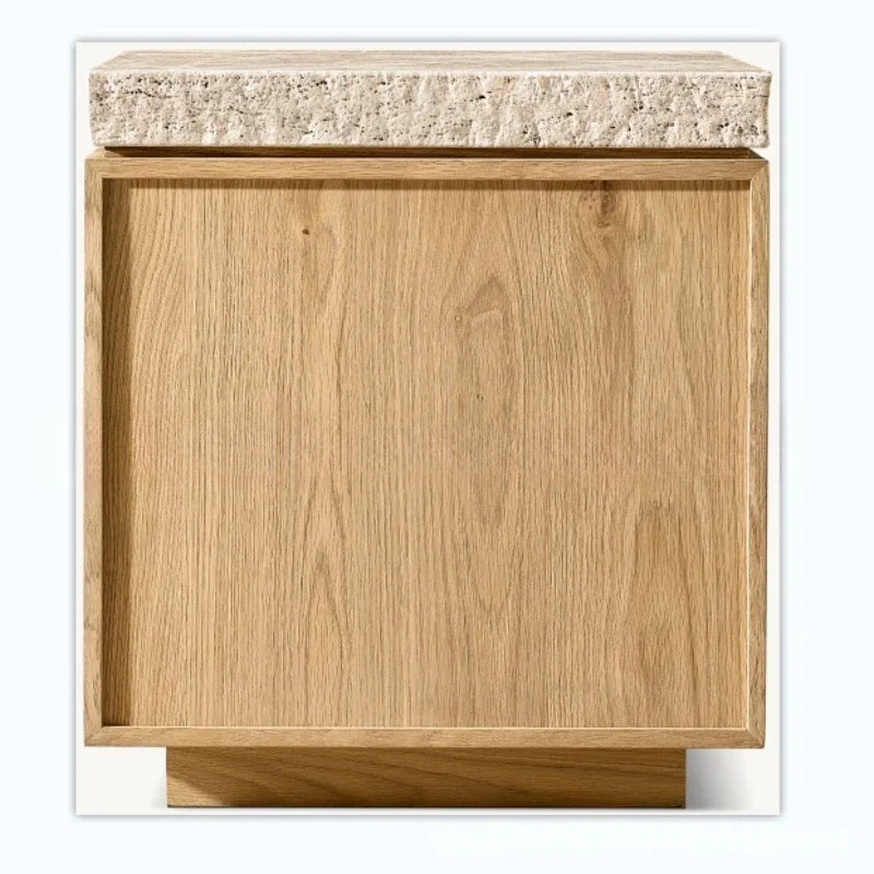 

American solid wood edge few high-end luxury living room storage small table desktop with cave stone design